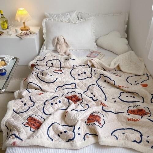 Four Season Cartoon AB Side Coral Fleece Cotton Blankets Morden Office Home Travel Hotel Blanket for Bed Multi-fuction Bed Quilt