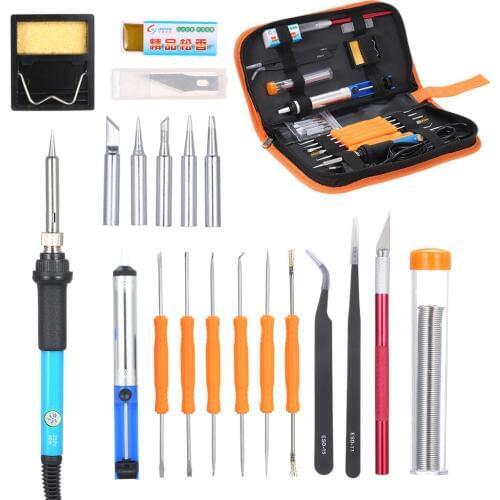 60W Adjustable Temperature Electric Soldering Iron Welding Solder Iron Soldering Kit Power Repair Tools with Tool Bag EU US
