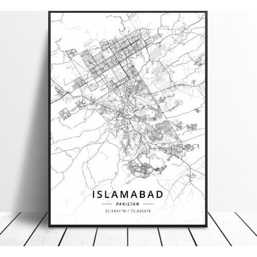 Islamabad Lahore Karachi Pakistan Canvas Art Map Poster