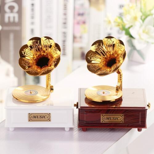Classical Golden Phonograph Model Living Room Desk Decoration with Drawer Music Box Birthday Gifts Birthday Present Jewelry Box