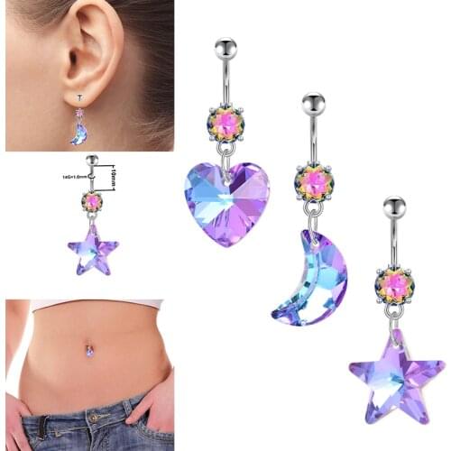 Belly Button Rings Earrings Piercing Belly Star Heart Shaped Moon Pendant Stainless Steel Bodys Jewelry parures bijoux Nombril