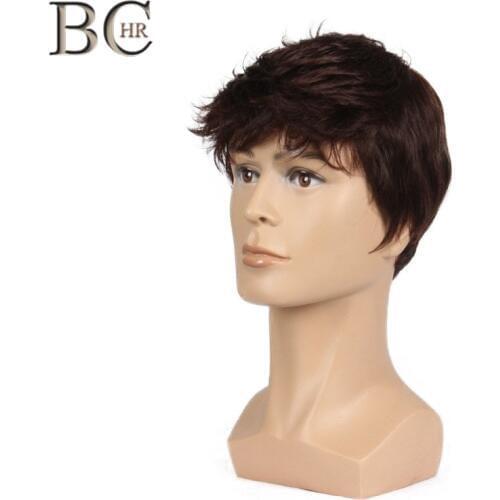 BCHR Short Men Wig Straight Synthetic Wig for Male Hair Fleeciness Realistic Natural Brown Toupee Wigs
