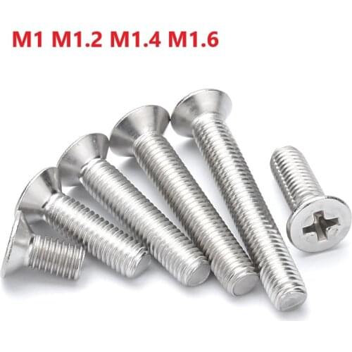 M1 M1.2 M1.4 M1.6 Cross Recessed Countersunk Screws 304 Stainless Steel Phillips Flat Head Machine Bolts 2 3 4 5 6 8 10 18 20mm