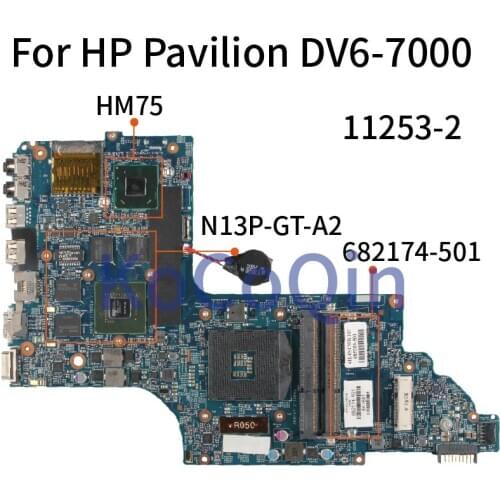 KoCoQin Laptop motherboard For HP Pavilion DV6-7000 Mainboard 682174-501 682174-601 11253-2 HM75 N13P-GT-A2 DDR3 tested