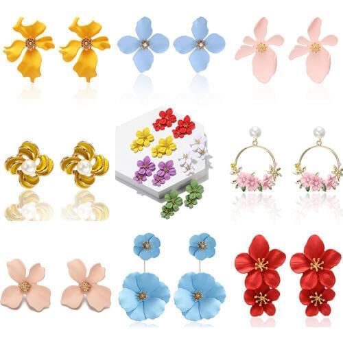 Fashion Womens Earrings 2019 Korean Earrings Flowers Vintage Stud Earrings Colorful Trendy Boho Jewelry For Party Wholesale