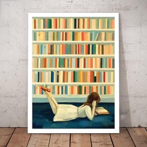 I Saw Her In the Library Canvas Print Modular Art Canvas Painting Cartoon Cartoon Wall Pictures for Living Room Home Decor