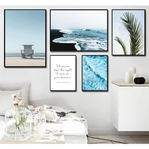 Seaside scenery canvas painting plant posters wall picture for living room home decor painting english quote print HD2793