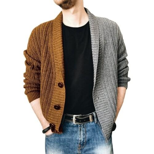 Two-color Stitching Long-sleeved Mens Sweater Knit Jacket for Fall/winter 2021 New Cardigan Single-breasted Mens Sweater