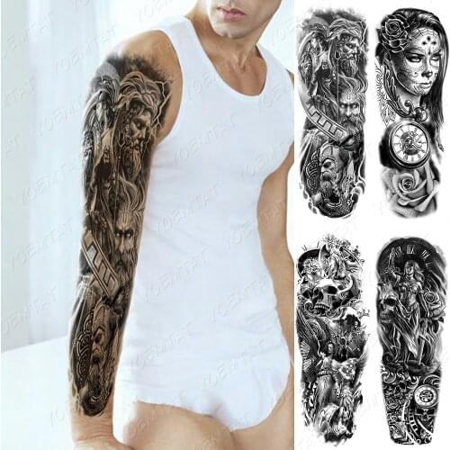 False Hand Shoulder Tattoo Sleeve Body Transfer Tattoos Greek God Transfer Tattoo Seal Egyptian Skull Art Arm Tatto Sleeve Men