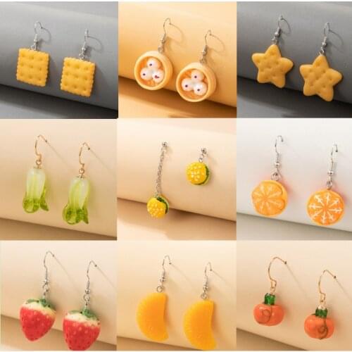 2021 New Mini Cute Orange Biscuit Earrings Female Student Cartoon Fruit Food Pendant Fun Leaf Bag Burger Jewelry Gift Pendant