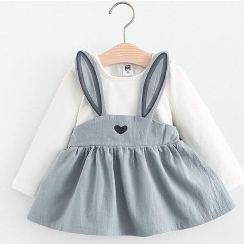 2019 Spring and summer new baby girls t-shirt dress childrens fake two sweet and cute rabbit mini cotton dresses kids clothes