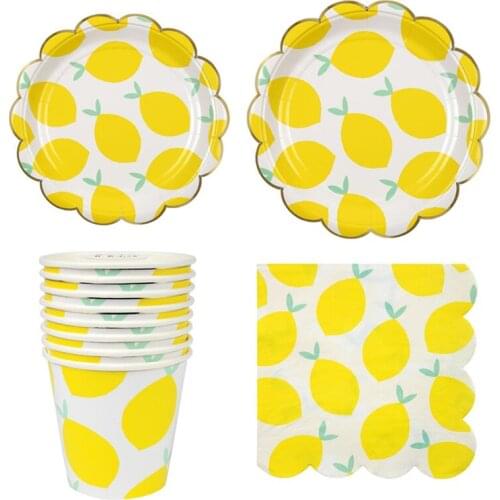 New summer party supplies favors disposable paper plates tableware set Lemon fruit topic