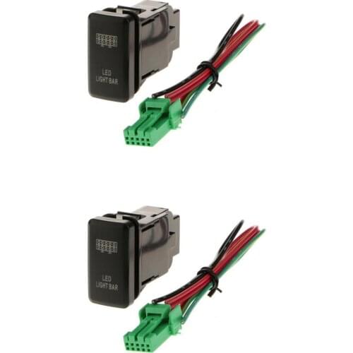 Pair Red+Green LED Light Bar Push Button Switch W/ Wiring Harness For Toyota