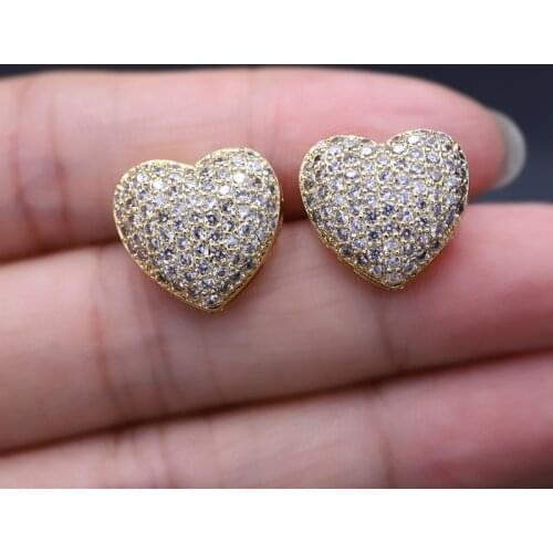 Luxury Love Heart Shape Stud Earrings For Women pave Micro Cubic Zirconia Stone Bling Gold Color Earring Wedding Fashion Jewelry
