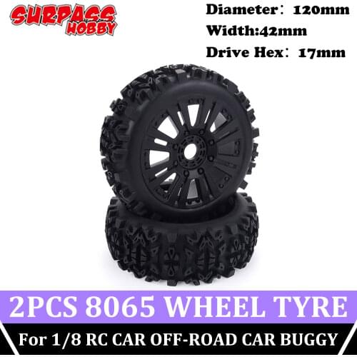 SURPASS HOBBY 2PCS 120MM Tyre Weel Monster Truck Tires Wheels Rubber Rocks Tyres 1/8 17mm Hub Hex for 1/8 RC CAR OFF-ROAD BUGGY