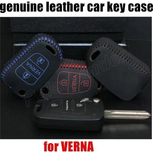 Only Red car key case sewing Hand car key cover case Genuine quality leather fit for HYUDNAI VERNA free shipping