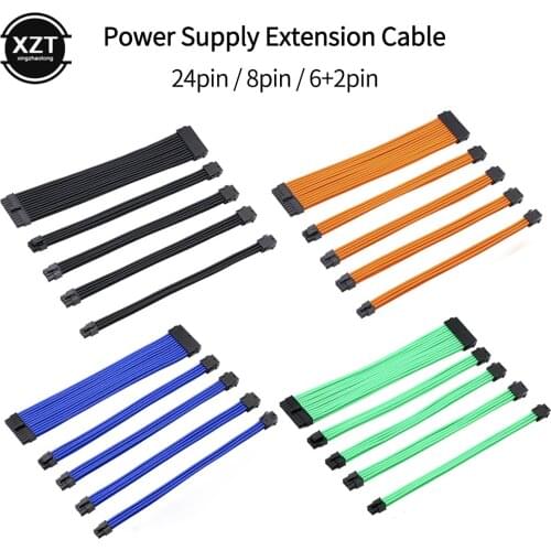 5pcs ATX Power Supply Extension Cable 24PIN 8PIN 6PIN 4+4PIN for Computer PC GPU CPU Basic Nylon Wire Kit Adapter Connector SET