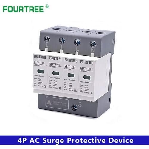 Surge Protective Device SPD AC 3P+N 20~40KA 30KA~60KA 385V 420V House Lightning Protection Arrester Low-Voltage Protector