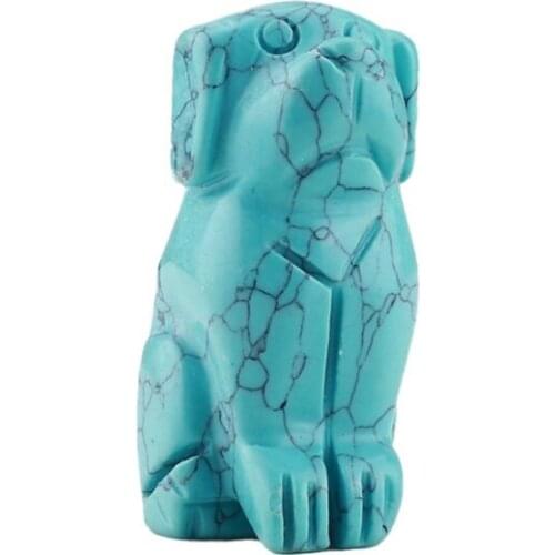 Ethnic Style Loyal Dog Shape Green Turquoises Stone Pendant for Gift Rose Pink Quartz Animal Jewelry