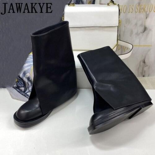 Winter New Mid-calf Punk Boots Women Black White Real Leather Slip-on Flat Sole Short Boots 2021 Fashion Wenk Shoes Botas mujer