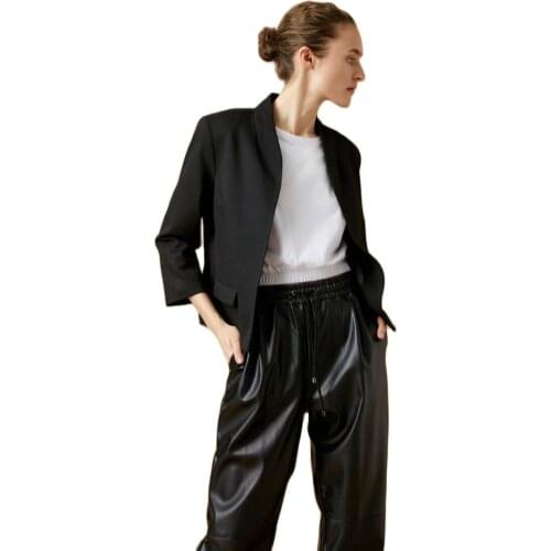 2021 Women Black Blazer Jacket Buttonless Pocket Detail Coat Summer Suit Classic Formal Elegant Office Business Cardigan Traf