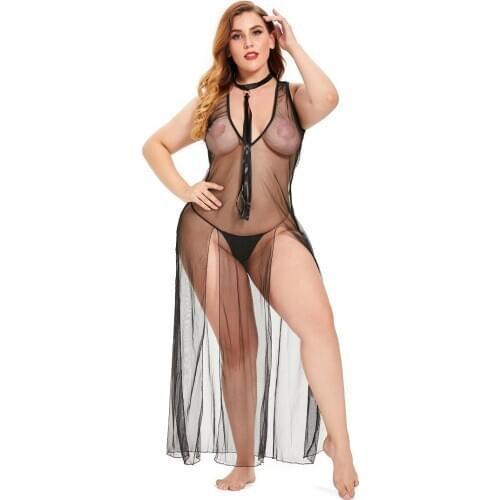 Women Sling Nightwear, Floral Dress, Deep V-Neck See-Through Decoration Bandage High Waist Summer Mesh Maxi