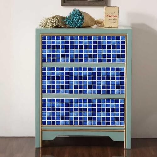 10pcs Blue Marble Mosaic Frosted Tile Floor Wall Sticker Printed in 2d Kitchen Bathroom Home Renovation Non-slip PVC Wall Decals