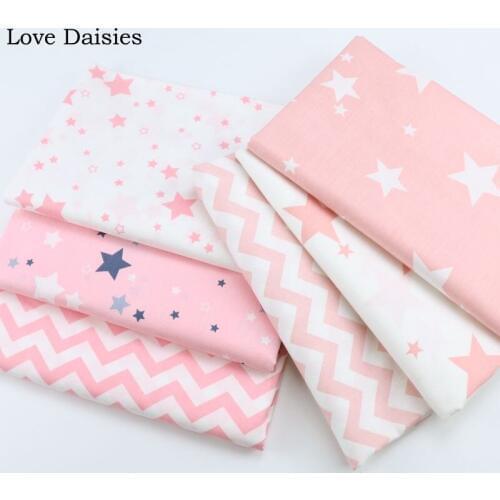 100% cotton twill cloth PINK nordic wind star chevron fabric for DIY crib bedding cushion apparel craft patchwork handwork decor