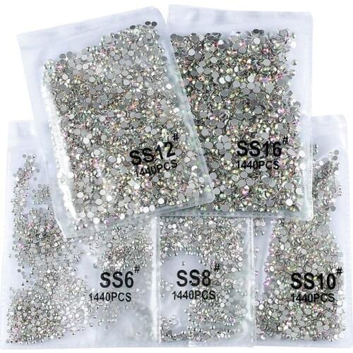 1440pcs/Bag SS3-SS20 Clear Crystal AB Color 3D Nail Art Rhinestones Garment Non HotFix Flatback Glass Stones Nail Decorations VB