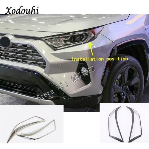 For Toyota RAV4 2019 2020 Car Sticker Styling Cover Detector Head Front Light Lamp Trim Frame Hoods Part Molding Hoods 2pcs