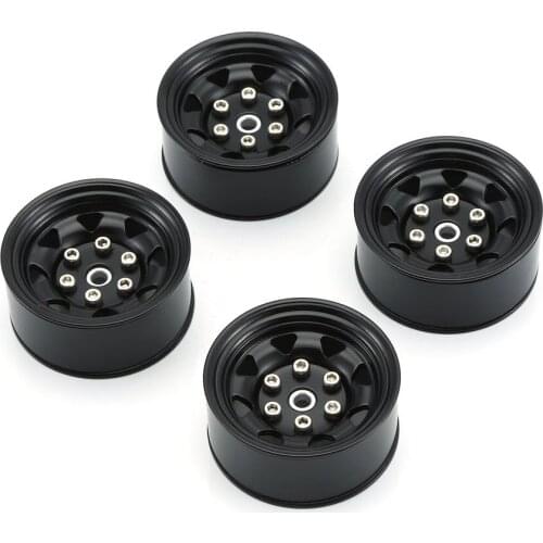 4PCS Metal Wheel Rim Beadlock Wheel Hub 1.55 Inch RC Car Aluminum Alloy Black Wheel Rim for 1/10 RC Crawler Car Model Toy