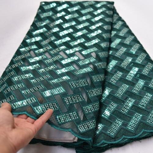 5yards/pc) 2020 new teal green African laser cut French net lace fabric high quality with sequins embroidery for dress FLP199