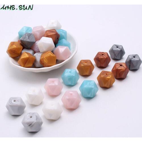 MHS.SUN 50PCS Baby Food Grade Silicone Teething Beads Hexagon Teether Beads For Kids Holder Necklace DIY Nursing Jewelry