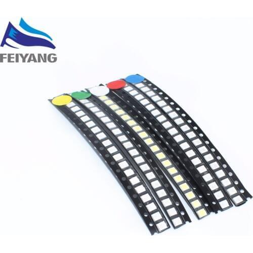 500PCS/LOT 2835 SMD White Red Blue Green Yellow 100pcs each Super Bright 2835 3528 SMD LED Diodes Package Kit
