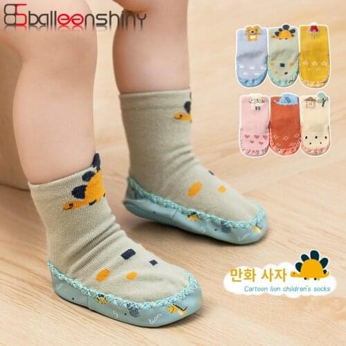 Balleenshiny Cartoon Baby Toddler Shoes Infant Dispensing Floor Socks Printing Bound Leather Socks