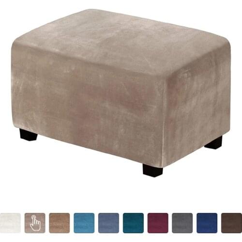Velvet Rectangle Ottoman Stool Cover Elastic Square Footstool Sofa Slipcover Footrest Chair Covers Furniture Protector Covers