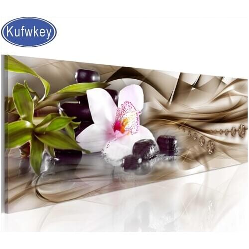 Large Nordic art 5d diamond Embroidery white orchid Diamond Painting full bamboo stones Picture of Rhinestone Mosaic puzzle