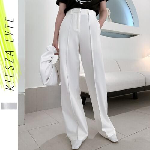 Women White Black Pants 2020 Summer Casual White High Waist Office Lady Classic Straight Pants Pantalon Femme Workwear Pants