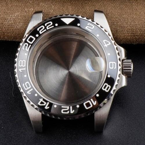 Watch case for NH35/36 Movement 316L Stainless Steel Sapphire Crystal Magnifier 40mm Black GMT Ceramic Bezel Watch Accessories