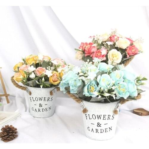 European Artificial Flower Living Room Home Table Wedding Party Decoration Potted Bonsai Ornament Silk Flores Tea Roses Crafts