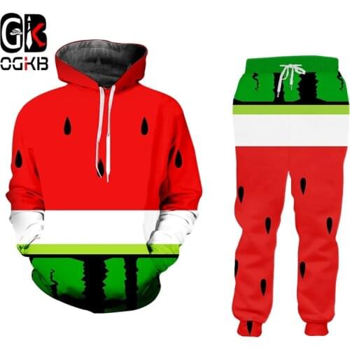 OGKB Fruit Style 3D Watermelon Print Men And Women Couple Suit Raglan Summer Hot Hoodie T-shirt Casual Jogging Pants Oversized
