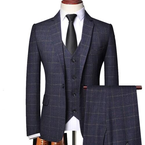 Suit Men Plaid Suits Spring Autumn 3 Pieces Check Suit Slim Formal Casual Business Office Work Party Banquet Wedding Groom Prom