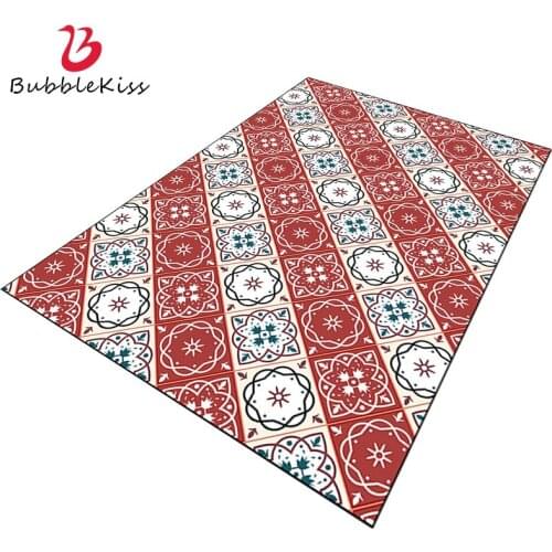 Bubble Kiss Customized Carpets For Living Room European Style Home Retro Floor Mat Red White Flower Pattern Doormat Large Rugs