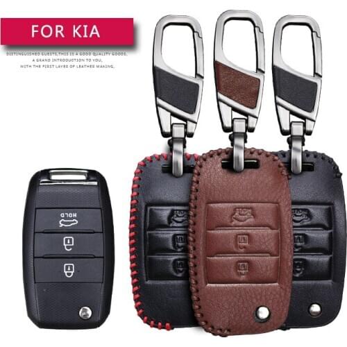 Leather Car Key Case Cover for Kia Sportage 3 4 Picanto Cerato Ceed Rio 3 4 5 Stinger Sorento Soul K5 K2 Xm Key Fob Ring Chain