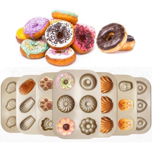 Non-Stick Muffin Baking Pan Donut Cat Claws Madeleine Fish Shape Molds Carbon Steel Kitchen Bakeware for Cakes/Biscuits/Bagels