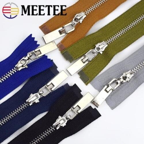 Meetee 2pcs 3# Metal Zipper Close-End 20/30cm Open-End 40-70cm Auto Lock Zip for Sewing Jacket DIY Bags Decor Zipper Material