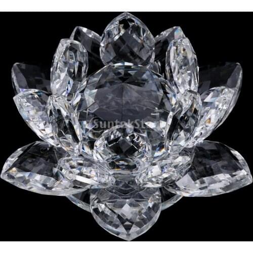 Mini Buddhist Crystal Glass Lotus Flower Ornament Flower Model Home Tabletop Shop Cafe Display Feng Shui Decoration 8x5cm