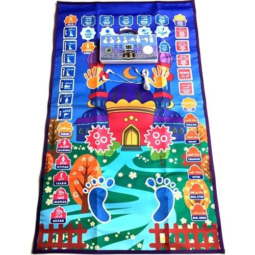 Muslim Kids Interactive Educational Islamic Children Prayer Rug Mat Electronic Worship Blanket with Compass Christian Salah Gift