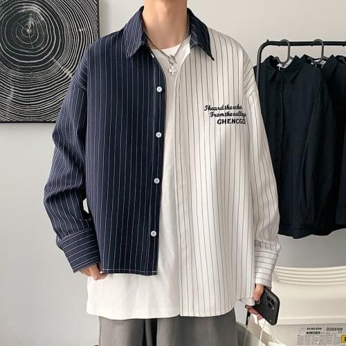 Men Casual Patchwork Long Sleeve Shirts 2021 Streetwear Youth Soft Dress Shirts