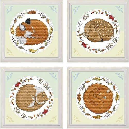 Joy Sunday Chinese Cross Stitch kits Hibernation Small Animal series DMC 14CT 11CT Cotton Fabric Hotel Home Decor Painting